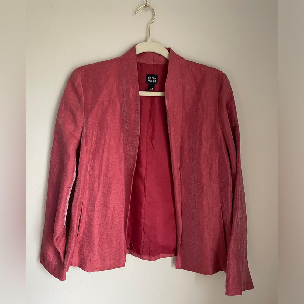 EILEEN FISHER Linen Silk Blazer Jacket Rose Pink Iridescent Women’s Size Small